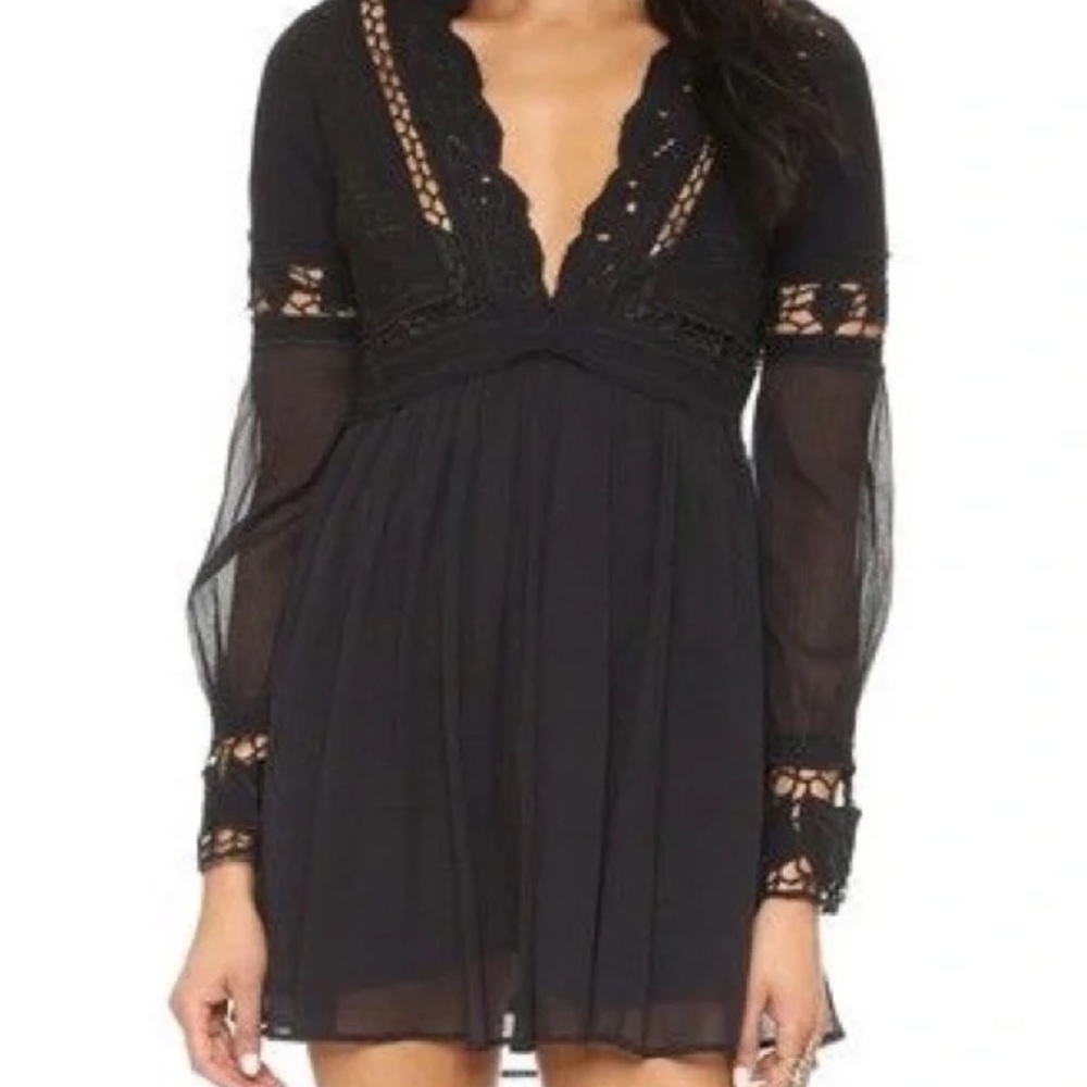 Free People Black Hobo Crocheted Dreamland Lace Dress